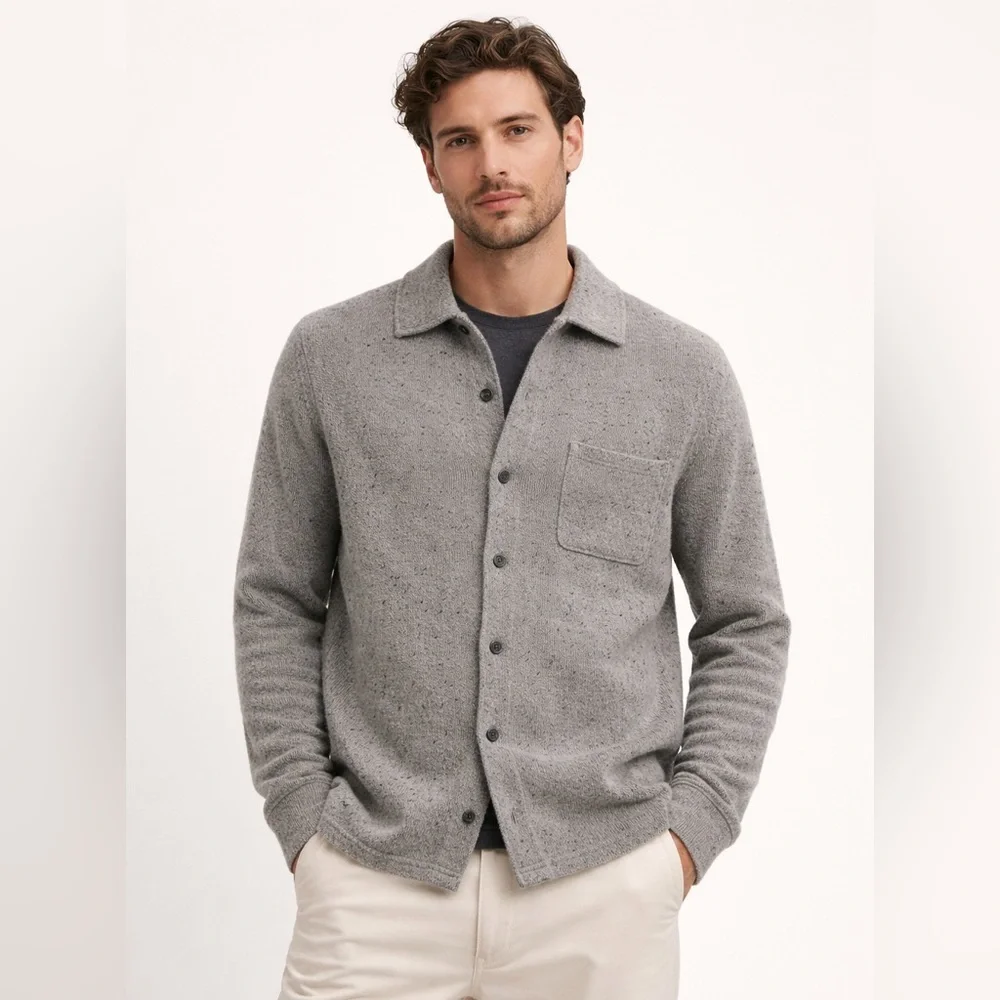 Guest in Residence Medium Grey Donegal Speckled Button-Up Sweater Shirt Jacket